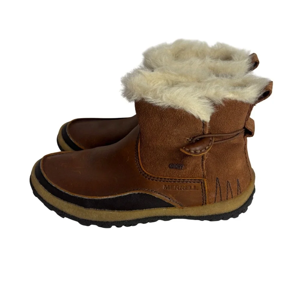 Merrell M Select DRY Brown Leather Suede Faux Fur Waterproof Boots  Womens 7.5